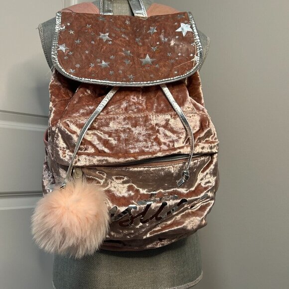 Justice Other - Justice Pink Faux Fur Backpack w Silver stars and Accents GUC